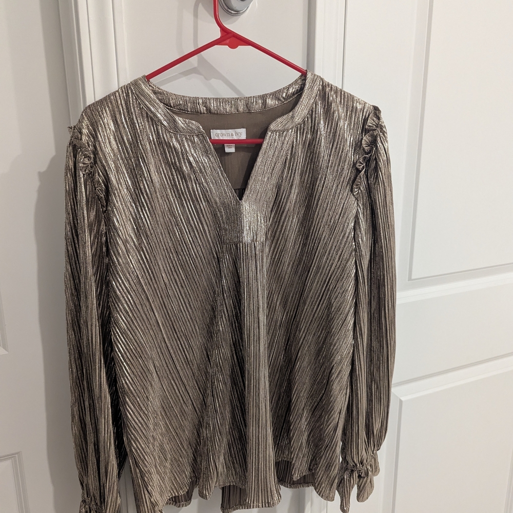 Metallic Pleated Women's Top